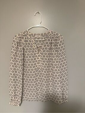 LOFT Cream Blouse with Navy Floral Dot Pattern